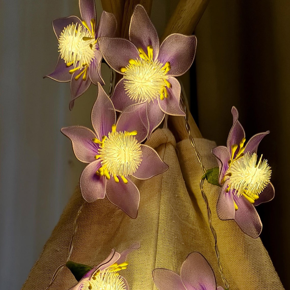 Handmade Purple Peony Flower String Lights Romantic Iron Wire Fairy Lights for Home Decor Wedding and Christmas Gift Idea