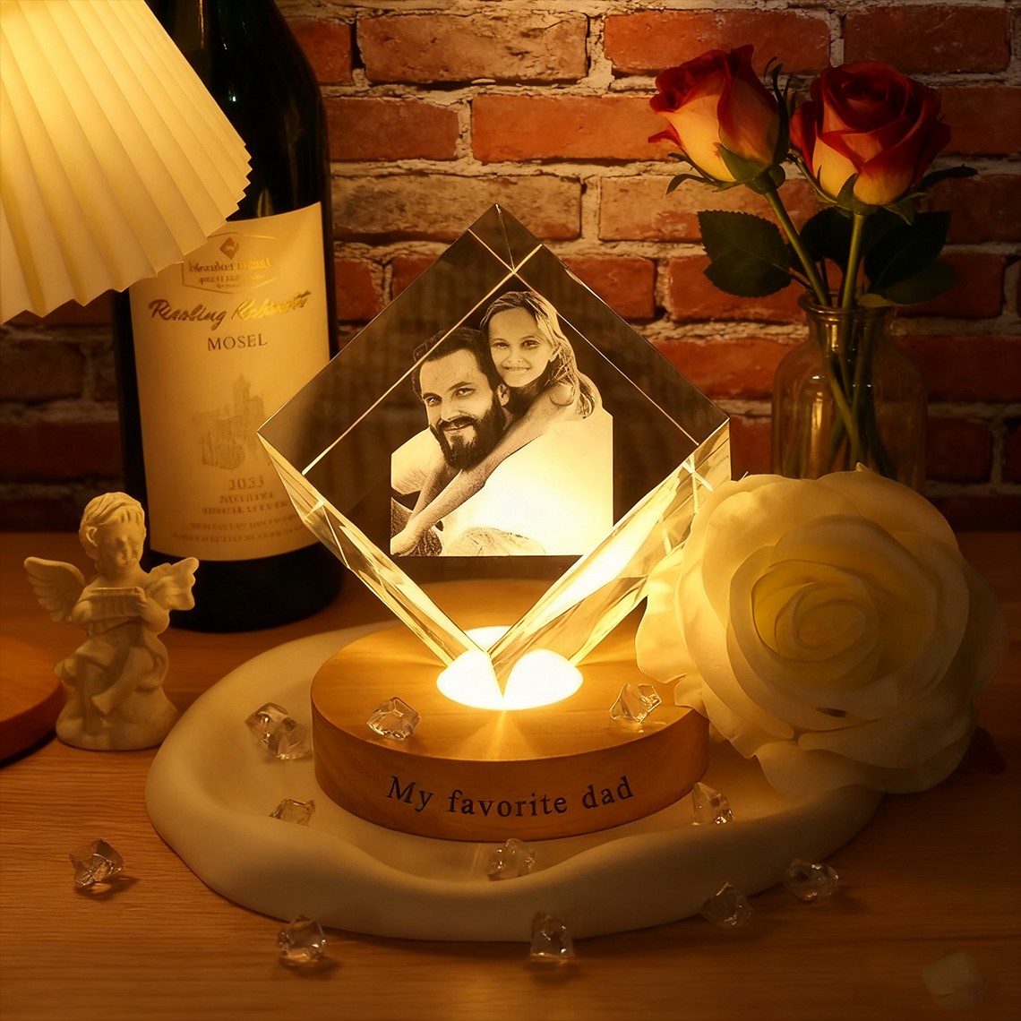 Personalized 3D Crystal Family Photo Portrait Night Light with Base Unique Family Gift Christmas Gifts