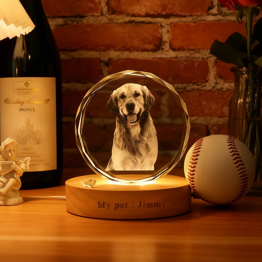 Personalized 3D Crystal Pet Photo Portrait Night Light with Base New Mom Gift Christmas Gifts