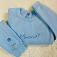 Personalized Mama Embroidered Sweatshirt Hoodie with Kids Names on Sleeve Unique Gifts for Mom Grandma Mother's Day Gift