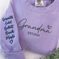 Personalized Embroidered Grandma Sweatshirt with Kids Names on Sleeve For Mom Grandma Mother's Day Gift Ideas