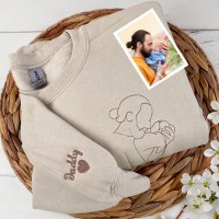 Dad Embroidered Photo Portrait Sweatshirt with Kids Names on Sleeve Custom Gift for Dad Father's Day Gift