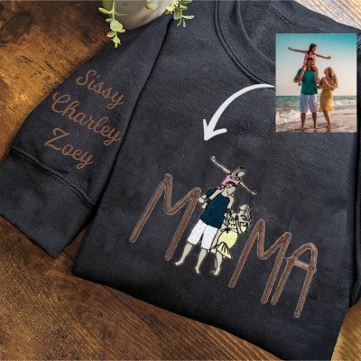 Custom Mama Embroidered Photo Portrait Sweatshirt New Mom Gift Keepsake Gifts for Mom Mother's Day Gift Ideas