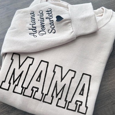 Personalized Mama Embroidered Sweatshirt Hoodie for Mom Grandma Christmas Gift Ideas