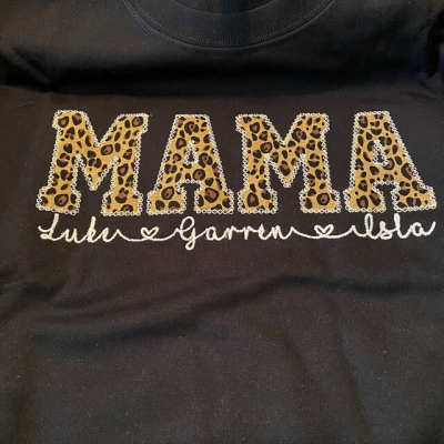 Custom Mama Leopard Print Embroidered Sweatshirt Hoodie Unique Gift For Mom Christmas Gift Ideas