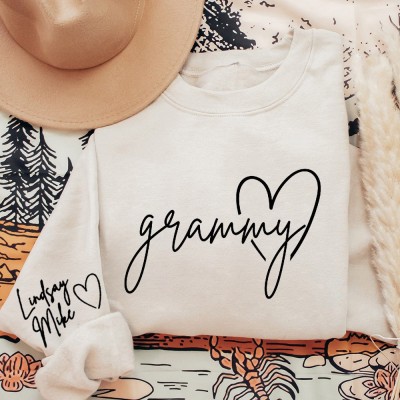 Personalized Grammy Sweatshirt with kids Names on Sleeve Gifts for Grammy Mom Birthday Gift Mother's Day Gift