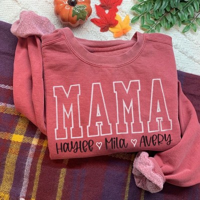 Personalized Art Print Mama Sweatshirt Hoodie With Kids Names Unique Gift For Mom Christmas Gift Ideas