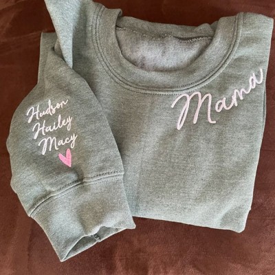 Personalized Mama Embroidered Sweatshirt Hoodie With Names On The Sleeve Unique Mother's Day Gift Ideas