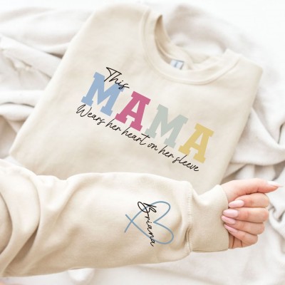 Personalized Wear Heart On Sleeve Sweartshirt Hoodie Gift For Mom Grandma Mother's Day Gift Ideas