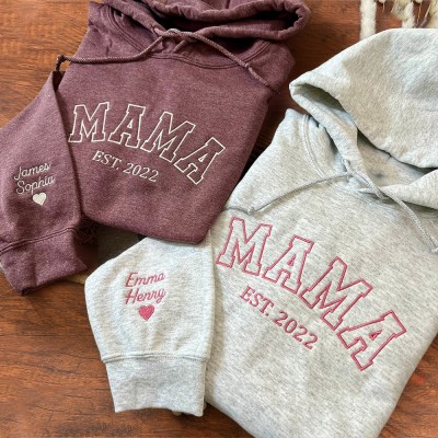 Personalized Mama Embroidered Sweatshirt Hoodie With Date Mother's Day Gift Ideas
