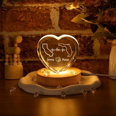 Personalized Heart 3D Crystal Night Light for Couples Long Distance Relationship Gifts Anniversary Gift Christmas Gift