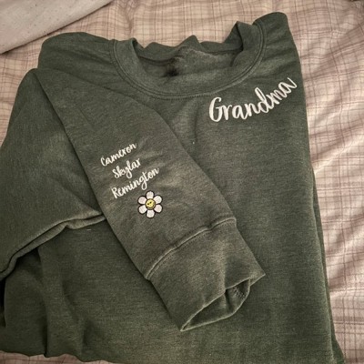 Personalized Grandma Embroidered Sweatshirt Hoodie With Grandkids Names On The Sleeve Mother's Day Gift Ideas