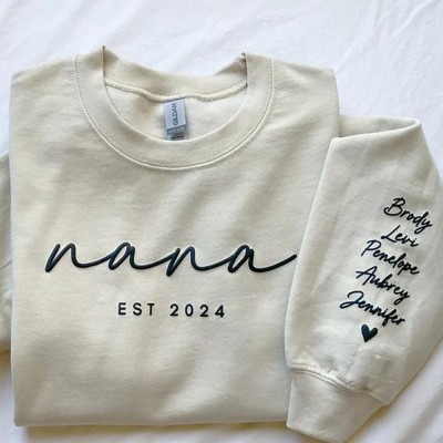 Personalized Nana Sweatshirt with Kids Names on Sleeve For Mom Grandma Mother's Day Gift Ideas