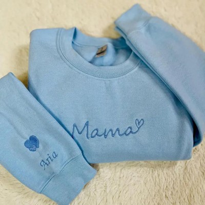 Personalized Mama Embroidered Sweatshirt Hoodie with Kids Names on Sleeve Unique Gifts for Mom Grandma Mother's Day Gift