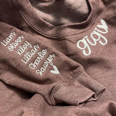 Custom Gigi Embroidered Sweatshirt Hoodie With Names On The Sleeve Gift For Mom Grandma Mother's Day Gift Ideas