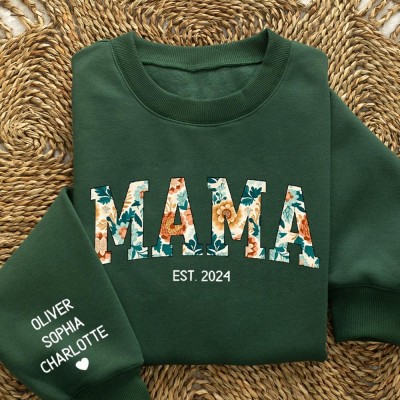 Custom Mama Sweatshirt with Kids Names on Sleeve Keepsake Gift for Mom New Mom Gift Mother's Day Gifts