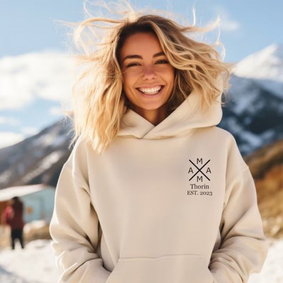 Personalized Mama Sweatshirt Hoodie with Kids Names on Sleeve Unique Gifts for Mom Grandma Mother's Day Gift