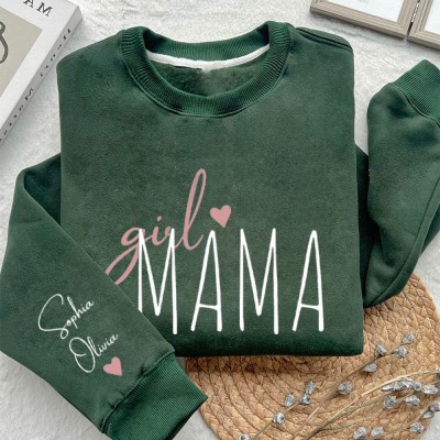 Personalized Girl Mama Sweatshirt with Kids Names on Sleeve New Mom Gift Momma Birthday Gifts Mother's Day Gift Ideas
