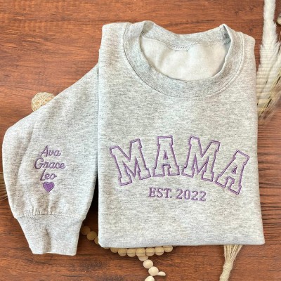 Personalized Mama Embroidered Sweatshirt Hoodie Gift For Mom Grandma Christmas Gifts
