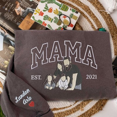 Custom Mama Sweatshirt with Embroidered Photo Portrait New Mom Gift Keepsake Gifts for Mom Mother's Day Gift Ideas