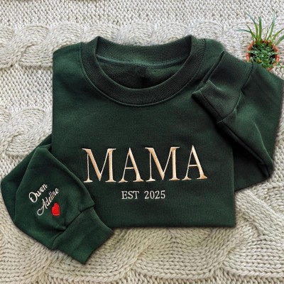 Custom Mama Embroidered Sweatshirt with Kids Names on Sleeve New Mom Gift Keepsake Gifts for Mom Mother's Day Gift