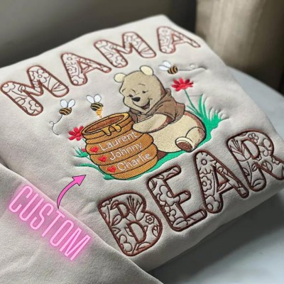 Personalized Embroidered Mama Bear Sweartshirt Hoodie Gift For Mom Grandma Mother's Day Gift Ideas