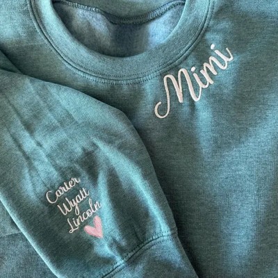 Personalized Embroidered Mimi Sweatshirt with Kids Names on Sleeve Keepsake Gifts for Mimi Mother's Day Gift Ideas