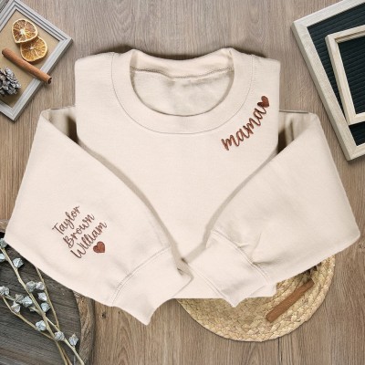 Custom Mama Embroidered Sweatshirt with Kids Names On Sleeve Unique Gifts for Mom Grandma Mother's Day Gift Ideas