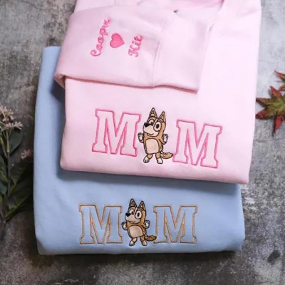 Custom Dog Mom Embroidered Sweatshirt Hoodie with Kids Names on Sleeve For Mother's Day Gift