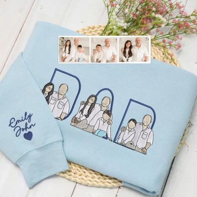 Personalized Photo Embroidered Sweatshirt Hoodie Unique Gift for Dad Father's Day Gift Ideas