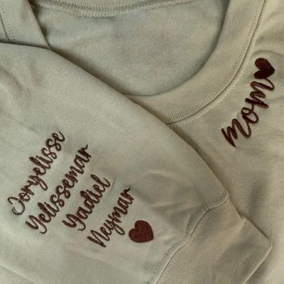 Personalized Mom Embroidered Sweatshirt with Kids Names on Sleeve Gift Ideas for Mom Grandma Mother's Day Gifts
