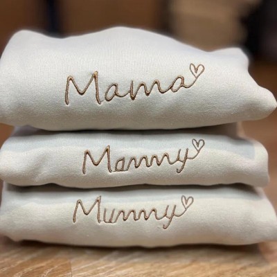 Custom Mommy Embroidered Sweatshirt Hoodie with Kids Names on Sleeve For Mother's Day Gift