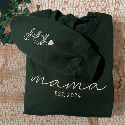 Personalized Embroidered Mama Sweatshirt with Kids Names on Sleeve Keepsake Gifts for Mom Grandma Mother's Day Gift