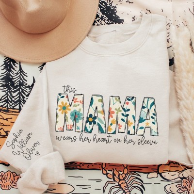 Personalized Wear Heart On Sleeve Sweartshirt Hoodie Mother's Day Gift