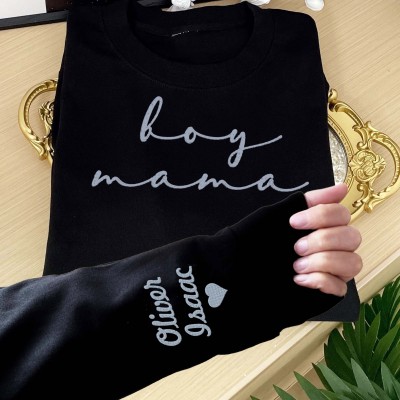 Custom Boy Mama Embroidered Sweatshirt With Kids Names Mom Of Boys Hoodie Gifts for Mom New Mom Gift Mother's Day Gift