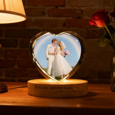 Custom 3D Crystal Couple Photo Portrait Night Light with Base Wedding Anniversary Gifts Christmas Gifts