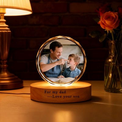 Custom Round 3D Crystal Photo Portrait Night Light with Base Gifts for Dad Christmas Gift Ideas