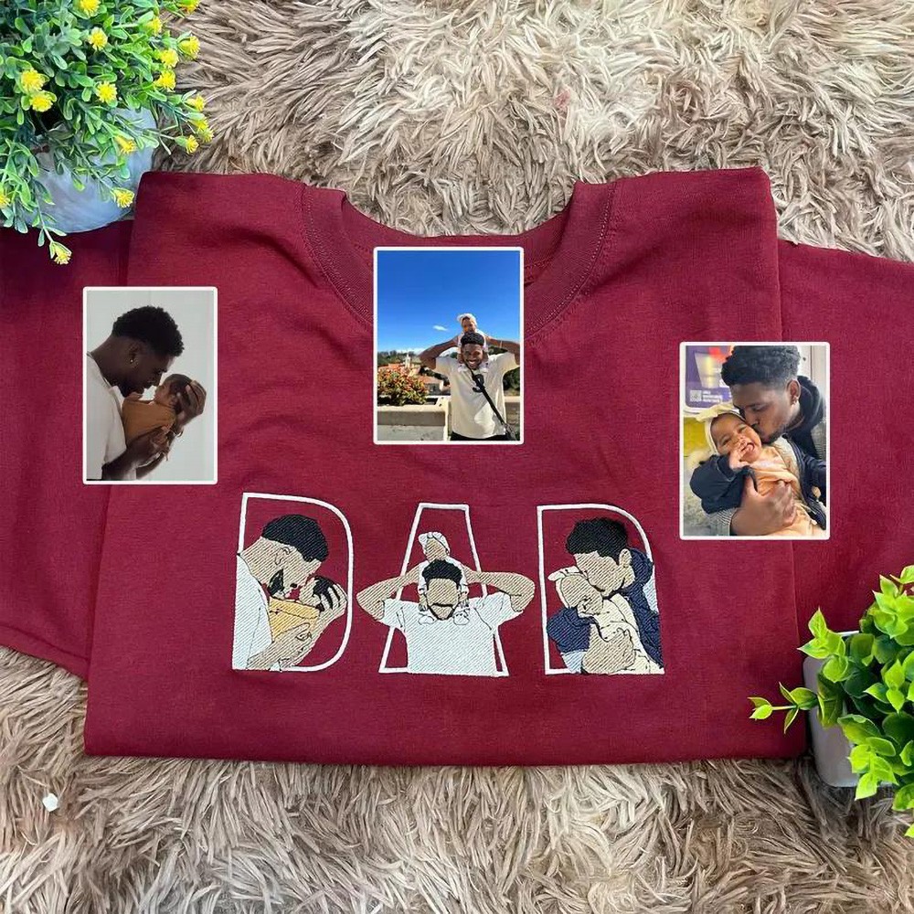 Personalized Photo Embroidered Sweatshirt Hoodie Unique Gift for Dad Father's Day Gift Ideas
