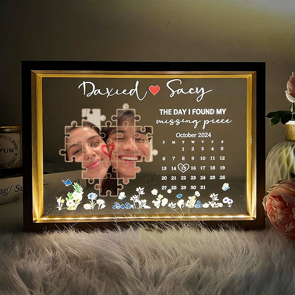 Personalized The Day I Found My Missing Piece Night Light Frame Keepsake Gift for Couple Anniversary Gift Valentine's Day Gifts
