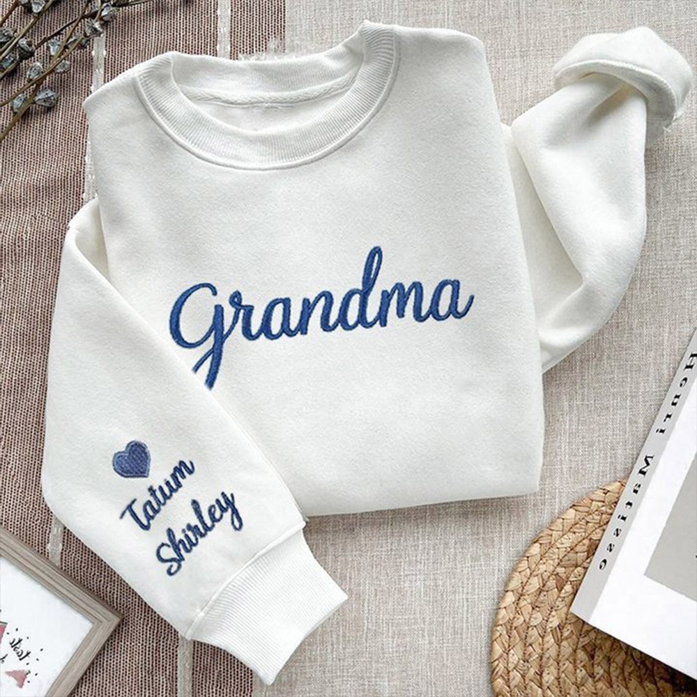 Personalized Embroidered Grandma Sweatshirt Hoodie with Names on Sleeve Keepsake Gifts Unique Mother's Day Gift