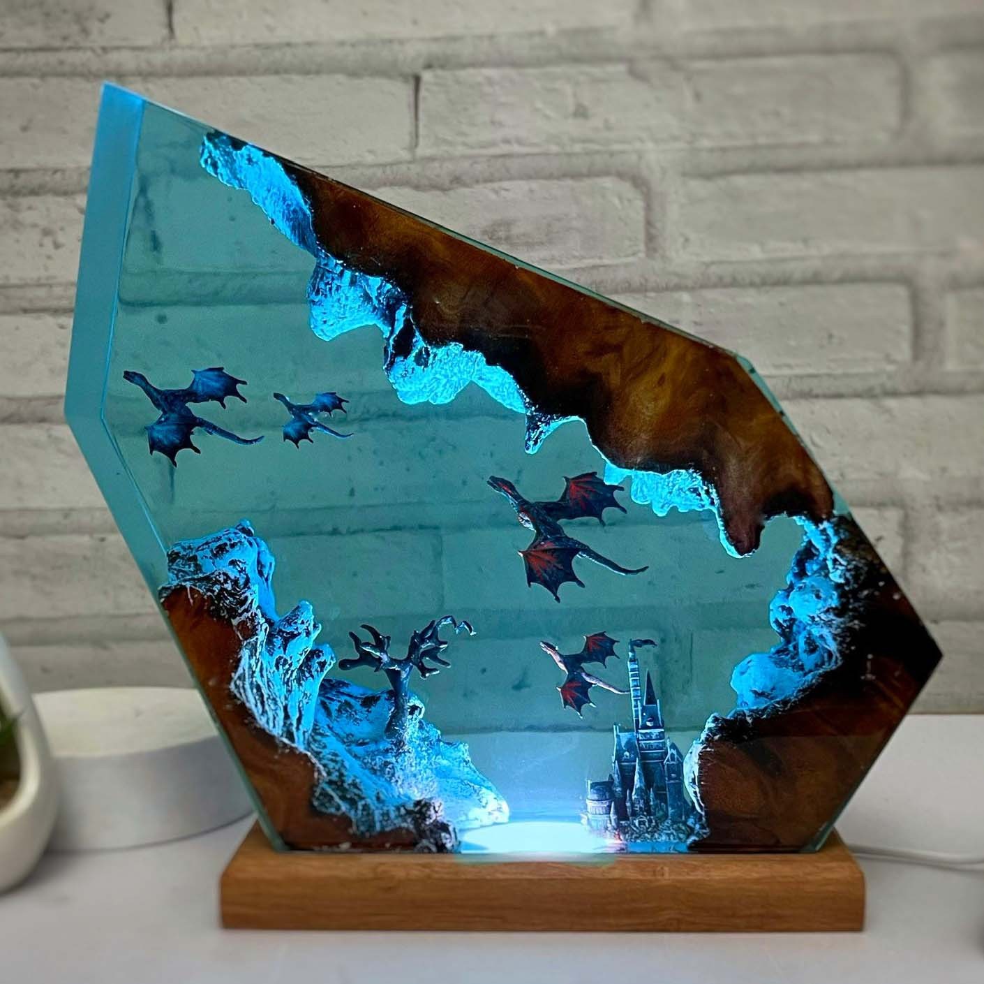 SCHNÄPPCHEN❗❗ Nachtlicht aus Kunstharz mit fliegendem Drachen, Weihnachtsgeschenk