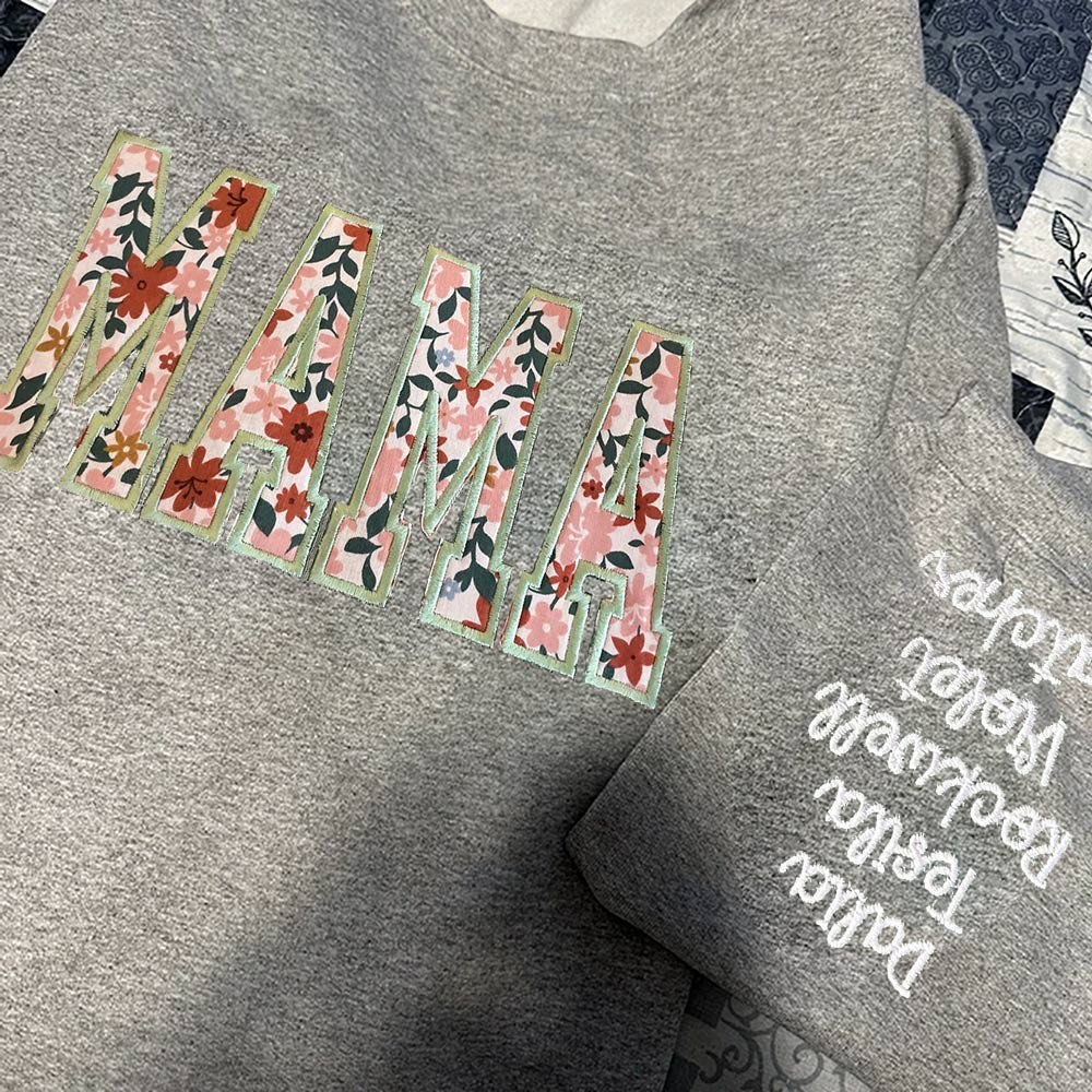 Custom Embroidered Mama Sweatshirt Hoodie with kids Names On Sleeve Mother's Day Gift
