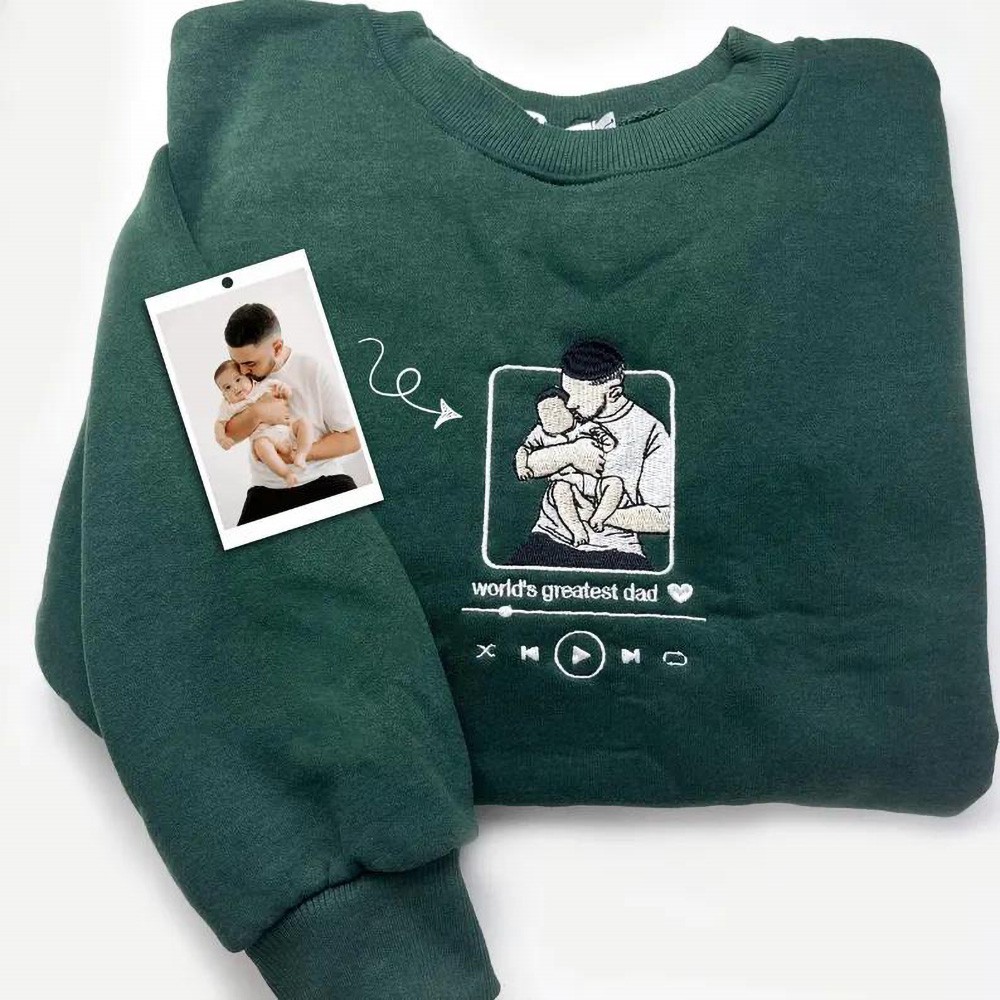 Dad Embroidered Photo Portrait Sweatshirt Personalized Gifts for Dad Father's Day Gift Ideas