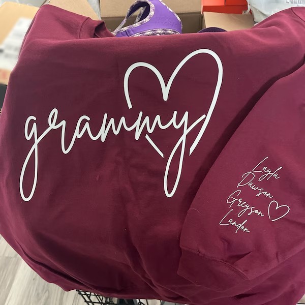 Custom Grammy Embroidered Sweatshirt with kids Names on Sleeve New Mom Gift Unique Gifts for Grammy Mother's Day Gift