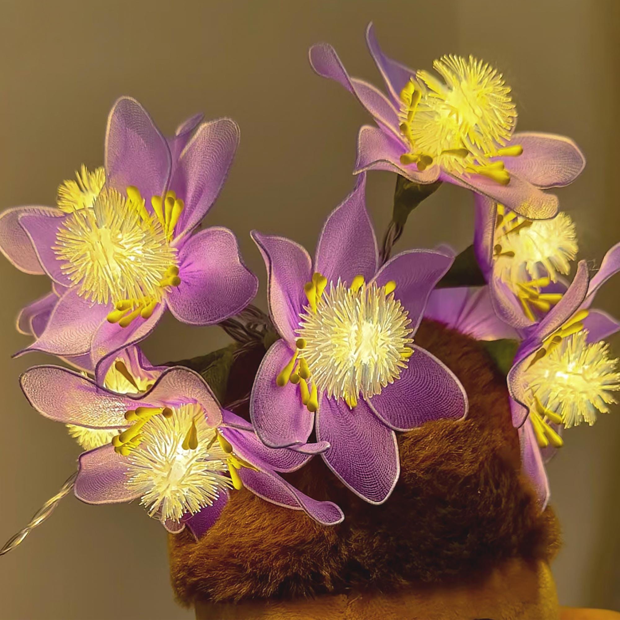 Handmade Purple Peony Flower String Lights Romantic Iron Wire Fairy Lights for Home Decor Wedding and Christmas Gift Idea