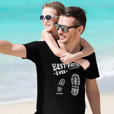 Custom Best Pops Papa Ever Big and Small Footprints Sweatshirt Hoodie T-shirt with Kids Names Father's Day Gift Ideas