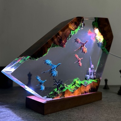 Nachtlicht aus Kunstharz mit fliegendem Drachen, Weihnachtsgeschenk