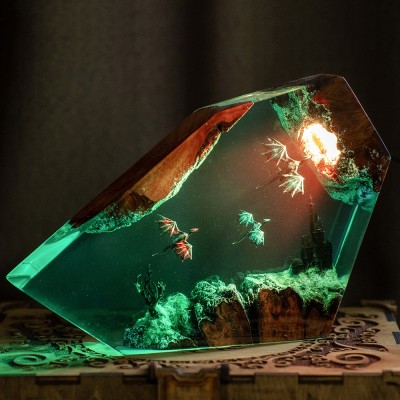 Nachtlicht aus Kunstharz mit fliegendem Drachen, Weihnachtsgeschenk