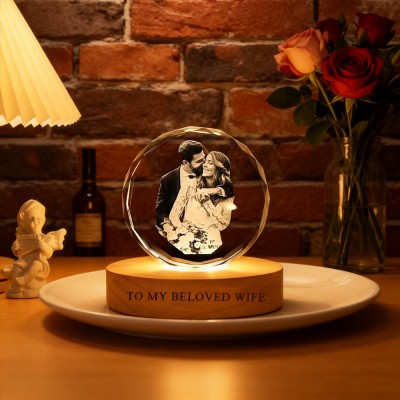 Personalized 3D Crystal Photo Portrait Night Light with Base for Couples Anniversary Gift Christmas Gifts