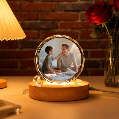 Custom Round 3D Crystal Photo Portrait Night Light with Base Gifts for Dad Christmas Gift Ideas